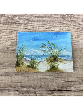 Miniature Beach Landscape Oil Painting Original Signed By Ann Rydberg Coastal